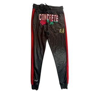 Kobe Track Pants Mens‎ Medium Black Red Side Stripe Rose Embroidered Joggers